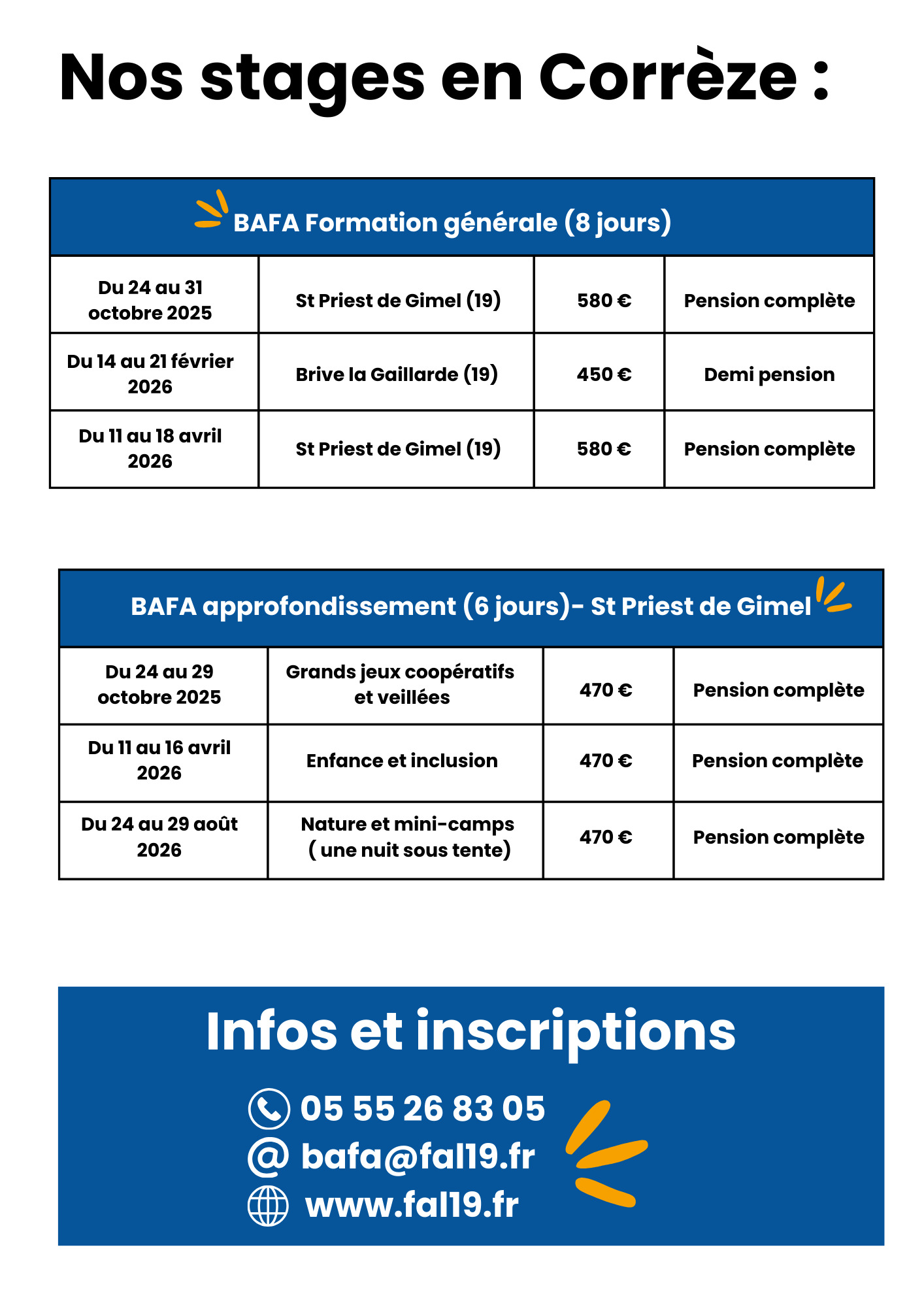 Calendrier BAFA BAFD 25 26 2